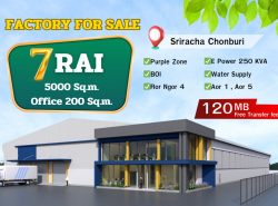ขายโกดัง-โรงงานศรีราชาสีม่วงขนาดพื้นที่5,000ตรม.ติดนิคมWHAใกล้เรือแหลมฉบัง30กม. เขาคันทรง จ.ชลบุรี“工業區旁的紫色倉庫-工廠出售”