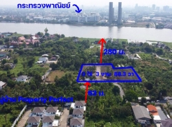  ขายที่ดิน ใกล้แม่น้ำเจ้าพระยา ซ.ไทรม้า 5 นนทบุรี ที่ถมแล้วเกือบ 4 ไร่ ใกล้รถไฟฟ้า ใกล้โครงการสะพานสนามบินน้ำ